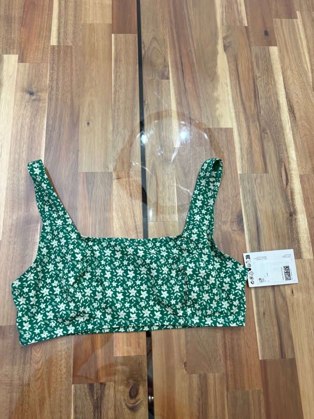 Sz 10 & Other Stories Green & White Floral Square-Neck Crop Bikini Swim Top